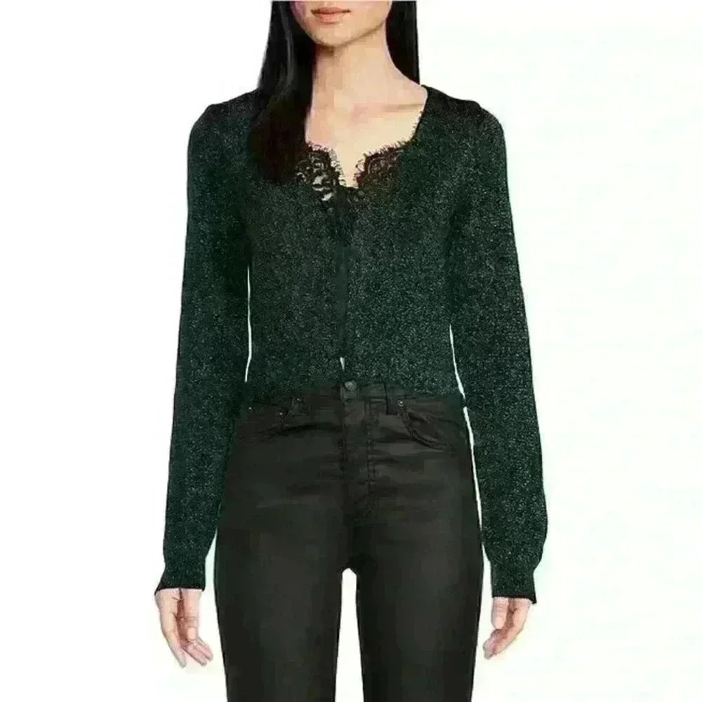 NEW Free People Women's XS Emmaline Metallic V-Neck Cardigan NWT $128